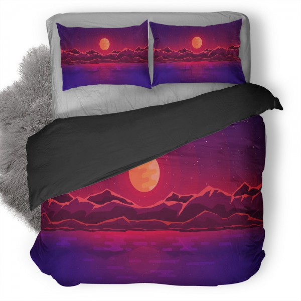 moon rays red space sky abstract mountains 4c 